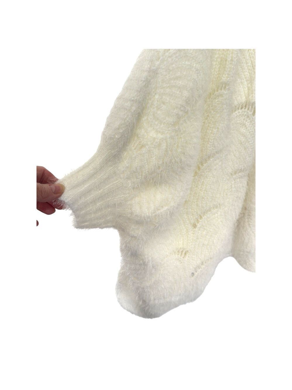 Vestique Free Spirit Cardigan Cream Soft Open Knit Sz S/M Oversized Scallop Hem - Picture 4 of 6